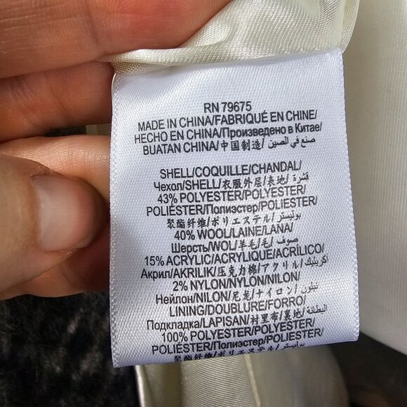 BCBGeneration Black Plaid Wool Wrap Coat Sz XS Belted Shawl Collar Mid-Length - Picture 10 of 14